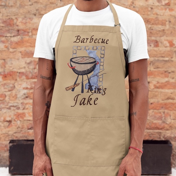 Khaki Grilling Chef Apron - BBQ King Jake - Picture 1 of 12